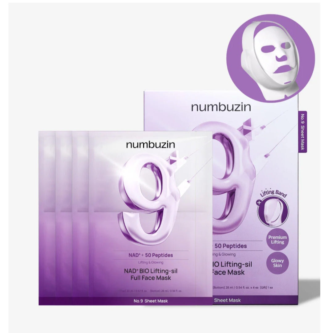 NUMBUZIN No.9 NAD Bio Lifting Full Cover Facial Mask +GWP (Reafirma Cuello y Rostro) (4 unidades e incluye banda)